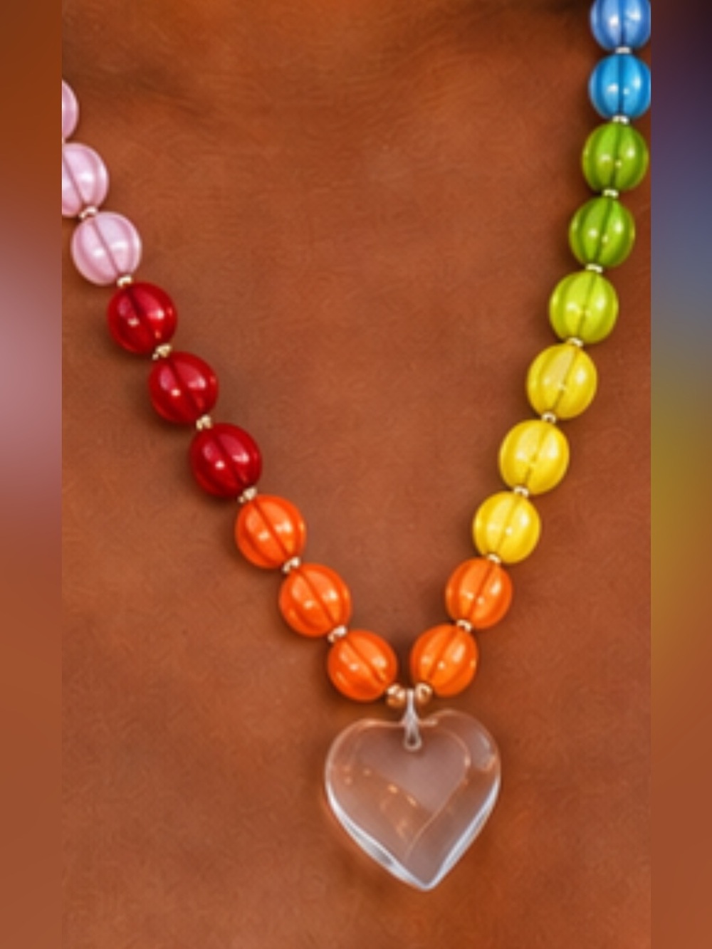 Rainbow Beaded with Heart Pendant Necklace - Multicolor Treasure Jewels Inc.